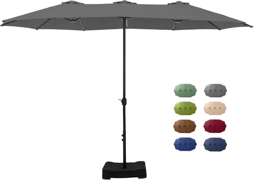 Miniatura 19 de GREEN PARTY Sombrilla de patio rectangular de 15 pies con base incluida, sombrilla de mesa de doble cara con manivela, sombrillas grandes