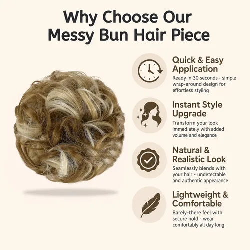 Miniatura 3 de Moño desordenado grande y desordenado, moño ondulado, rizado, coleteros gruesos, extensiones de cabello para mujeres y niñas, color marrón jengibre