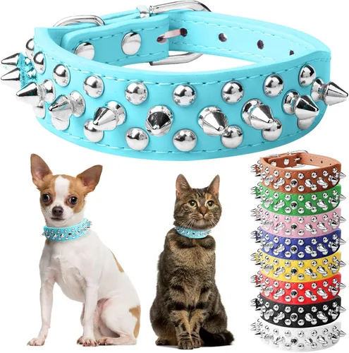 Miniatura 13 de Collar de perro y gato rojo con púas pequeñas para perros pequeños y medianos machos hembras – Collar ajustable con tachuelas – Collar de perro
