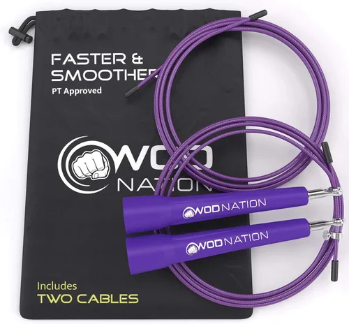 WOD Nation Cuerda de saltar de velocidad ajustable para hombres, mujeres y niños - Cuerda de saltar de fitness ultrarrápida perfecta para boxeo,
