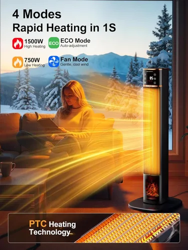 Miniatura 2 de Uthfy Calentador de espacio para uso en interiores, calentador de habitación grande con efecto de llama 3D, calentador eléctrico portátil de 1500 W