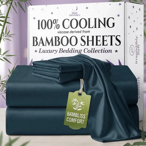 Miniatura 38 de SLEEP SANCTUARY - Juego de sábanas 100% viscosa derivada de bambú tamaño individual 4 piezas – Sábanas de lujo BamBliss de enfriamiento