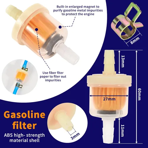Miniatura 5 de Trkimal Bomba de combustible de vacío de tres cabezales Petcock + filtro de combustible de gas, tubo, tubo, clips de resorte para GY6 50cc 150cc