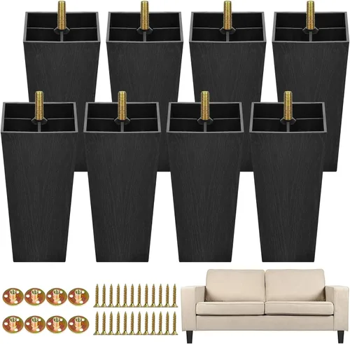 Miniatura 11 de TURSTIN Paquete de 8 patas cuadradas de plástico para sofá de 2 pulgadas, patas cuadradas para sofás, sillas, color negro