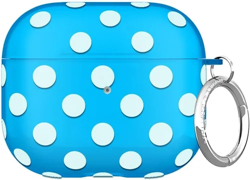 Velvet Caviar Compatible with AirPods 3rd Generation Case with Keychain - Cute Protective Hard AirPod 3 Cases for Women - Blue Aquamarine Polka Dot