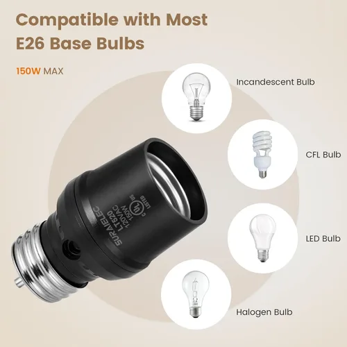 Miniatura 6 de SURAIELEC Portalámpara con Sensor de Luz, Portalámpara Automática del Atardecer al Amanecer con Rotación del Sensor de 360°, Adaptador de Base
