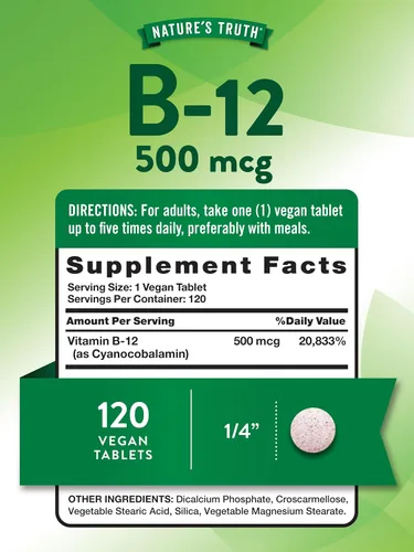 Miniatura 2 de Nature's Truth Vitamina B12 500 mcg 120 tabletas Suplemento vegano, sin OMG y sin gluten