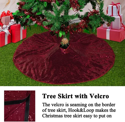 Miniatura 5 de AMZLOKAE Falda de árbol de lentejuelas color burdeos de 36 pulgadas, kit de decoración navideña de vino con purpurina y brillo para Halloween