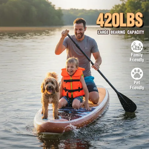 Miniatura 3 de FEATH-R-LITE Tabla de remo inflable para adultos SUP con bomba de accesorios premium, pala ajustable, correa, tres aletas, mochila
