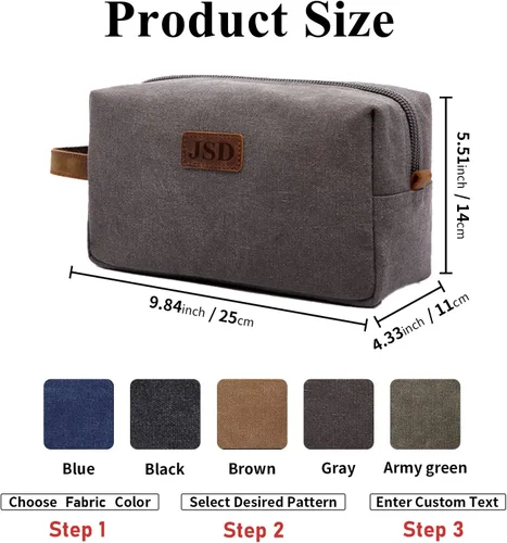 Miniatura 9 de Neceser personalizado para hombres, kit de aseo personalizado de lona para afeitar, bolsa de aseo grabada con láser, kit de lona de cuero