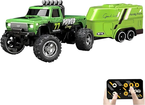 Atlodas Mini Camión RC, Mini Camión Monstruo RC, Camión Monstruo de Control Remoto a Escala 1:64 con Luces, Control Remoto de 2.4Ghz, Verde