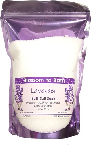 Remojar sal de baño de lavanda (16 onzas) – Fragancia de aceite esencial puro – es perfecta para la relajación de cuerpo completo, remojo de pies y