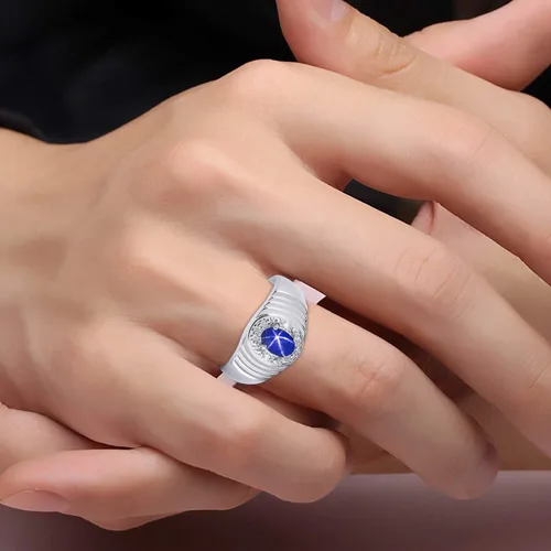 Miniatura 4 de Rylos Anillos de plata de ley para hombre, con halo clásico de diamantes genuinos, 0.27 x 0.197 pulgadas, con piedras preciosas ovaladas