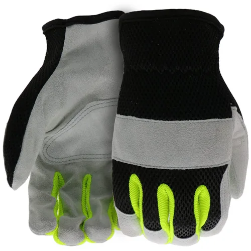 BOSS Guantes de trabajo de piel de vaca dividida para hombre, de alta visibilidad, acolchado de nudillos, resistente a desgarros, respaldo de malla,