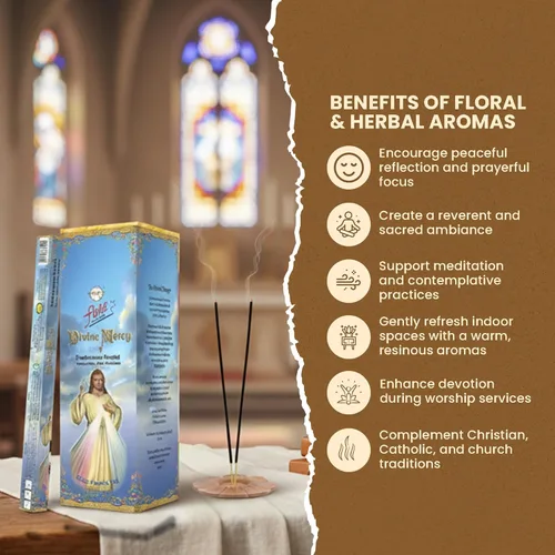 Miniatura 3 de Flute Varillas de incienso cristiano Divine Mercy – Incienso católico y de oración para iglesia y adoración santa – 8 varillas/paquete, 25