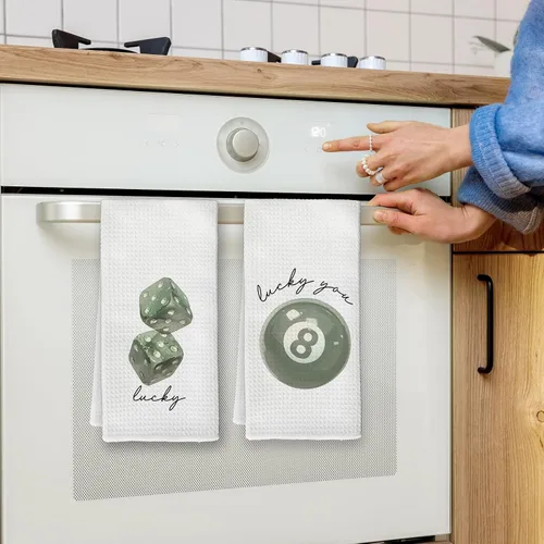 Miniatura 2 de Toallas de cocina de moda verde salvia, Funky Retro Lucky Dice 8 bolas de mano, toalla de cocina verde salvia para decoración de cocina y baño