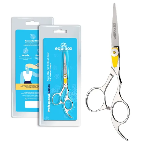 Miniatura 13 de Equinox International, Serie profesional de filo de afeitado - Juego de tijeras para cortar y adelgazar y texturizar el cabello, 6.5 pulgadas, acero