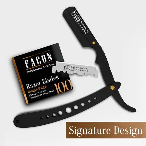 Miniatura 8 de Facón Navajas rectas para hombres - Kit de navaja de barbero profesional de borde recto con 100 cuchillas, afeitadora clásica de acero inoxidable El