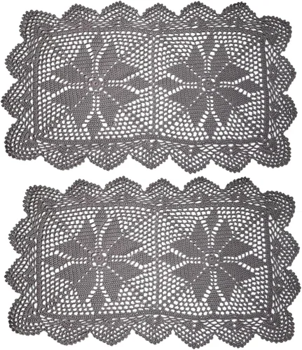 Miniatura 47 de Manteles individuales rectangulares de encaje de ganchillo de 12 x 21 pulgadas, hechos a mano, para comedor y cocina, camino de mesa