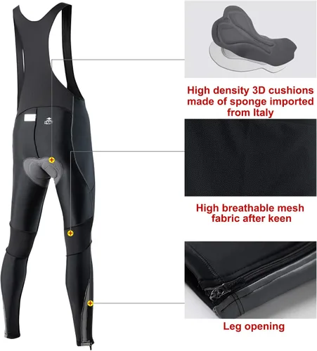 Miniatura 5 de Santic Mallas de ciclismo con peto para hombre, acolchadas, largas acolchadas con bolsillo