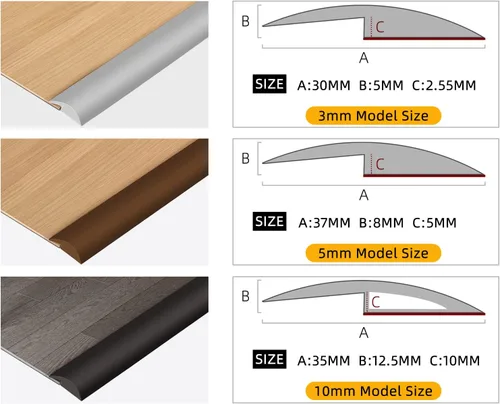 Miniatura 6 de BNELL Tira de molduras para bordes de alfombras y pisos, Tira de transición de piso autoadhesiva de PVC, Umbrales para puertas con una altura menor