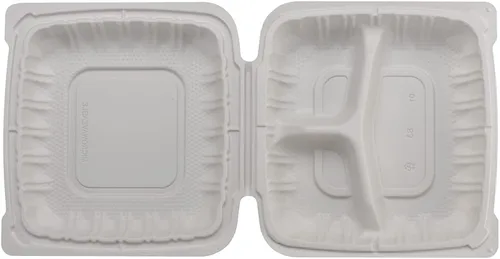 Miniatura 3 de TIYA - Recipientes de comida Clamshell color blanco, paquete de 150 unidades, 8 x 8 pulgadas, recipientes para llevar, plástico para microondas