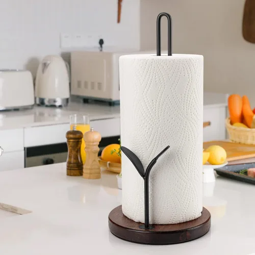 Miniatura 4 de Soporte para toallas de papel, soporte para toallas de papel de madera, fácil de rasgar con una sola mano, soporte de rollo de papel rústico