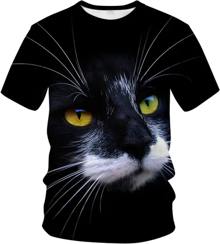 Camiseta de manga corta para mujer, diseño de gato de verano, camiseta con temática de animales, linda camiseta gráfica realista
