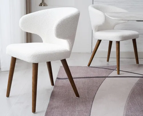 Miniatura 10 de VESCASA Juego de 2 sillas de comedor modernas de felpilla con patas de madera, sillas laterales tapizadas con respaldo curvado para comedor/sala