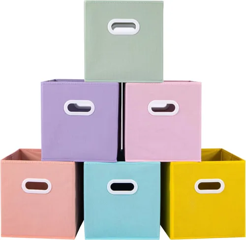 Miniatura 11 de Stero - Contenedores de tela para almacenamiento de 13x13x13 pulgadas, paquete de 6 cubos de almacenamiento de colores divertidos con asas, cestas