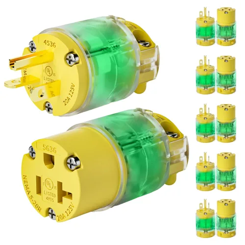 Miniatura 13 de 1 paquete de extremos de repuesto para cable de extensión de 20 amperios iluminados 120-125 voltios, NEMA 5-20R, 2 polos 3 cables, hoja recta