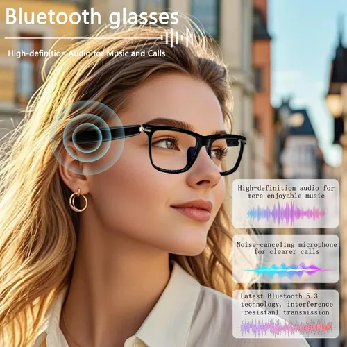 Miniatura 5 de Lentes inteligentes AI, lentes Bluetooth 5.3 para hombres y mujeres, gafas de traducción con 164 idiomas, lente física que cambia