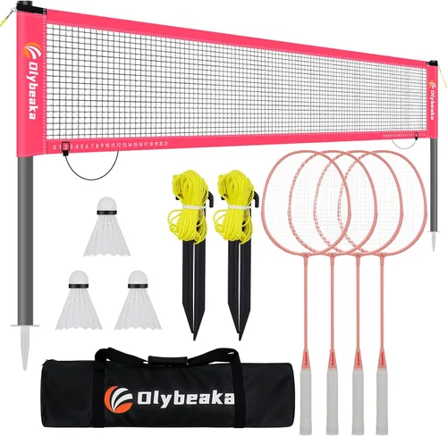 Miniatura 9 de Juego de red de bádminton portátil de 20 pies para exteriores para entrada de auto, patio trasero, playa, parque con red de PE duradera