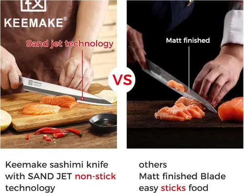 Miniatura 3 de KEEMAKE Cuchillo de sushi japonés – Cuchillo Sashimi japonés VG10 de acero inoxidable hoja biselada simple, mango de palisandro perfecto Yanagiba