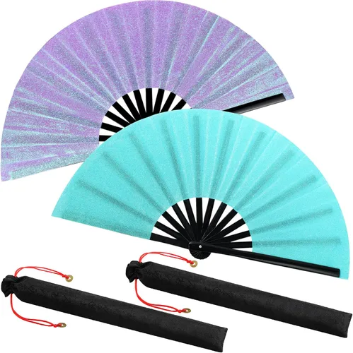 Miniatura 65 de Maitys Paquete de 2 ventiladores de mano plegables grandes de 13 pulgadas, ventiladores chinos de mano grandes para baile de línea, Tai Chi