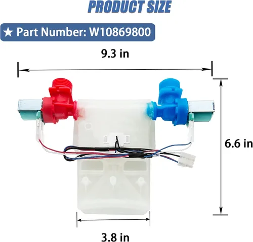 Miniatura 2 de Válvula de entrada de agua para lavadora mejorada W10869800, repuestos para lavadoras Número de pieza: W11038689, W10776841, W11024486 Compatible