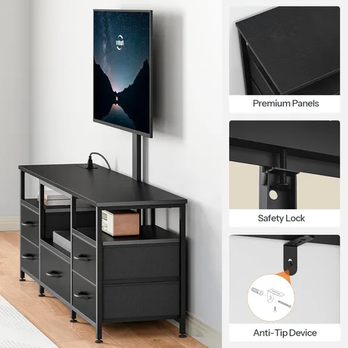 Miniatura 6 de HOOBRO Soporte de TV con soporte y toma de corriente, para televisores de 32/45/55/60/65 pulgadas, centro de entretenimiento LED giratorio