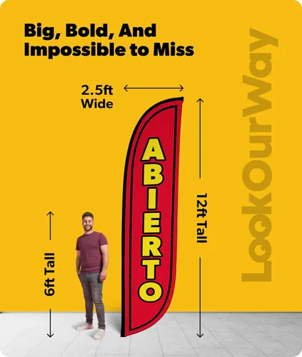 Miniatura 3 de LookOurWay Bandera de plumas – 12 pies de alto cartel publicitario solo bandera swooper, sin postes – banderas de gran apertura – rojo Abierto