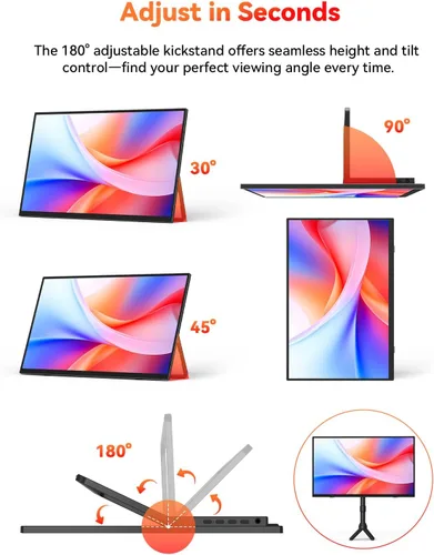 Miniatura 6 de HotYeah Monitor portátil, 15.6 pulgadas 1080P FHD monitor para laptop USB-C HDMI pantalla externa de computadora HDR FreeSync IPS con soporte