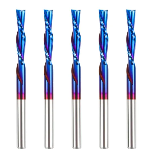 HQMaster Broca de corte descendente de 1/8 de pulgada, corte hacia abajo, espiral, fresadora CNC, fresadora de carburo de tungsteno, juego de 5