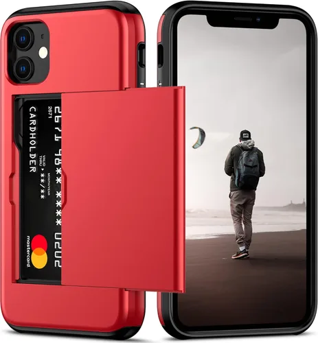 Miniatura 28 de Nvollnoe Funda para iPhone 12/12 Pro con Portarjetas [Almacena 5 Tarjetas] Funda Cartera de Doble Capa Resistente de Servicio Pesado a Prueba
