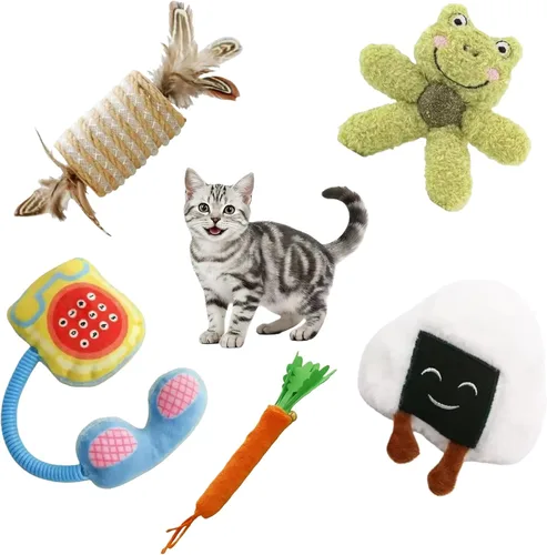 Juego de 5 juguetes de hierba gatera para gatos de interior, juguetes interactivos para gatitos con hierba gatera y varitas plateadas, juguetes