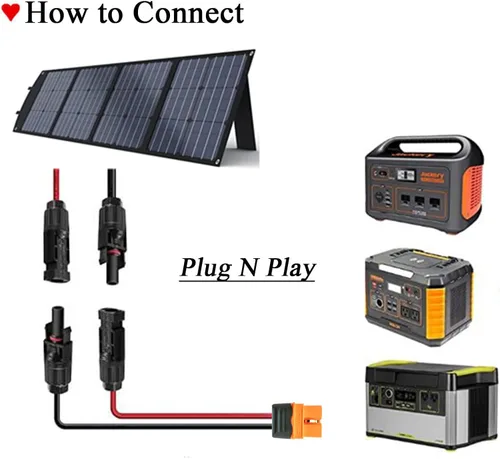 Miniatura 6 de Kit de panel solar resistente de 10 AWG de 12 pies, cable de carga a conectores XT60i, adaptador para estaciones de energía portátiles, generadores