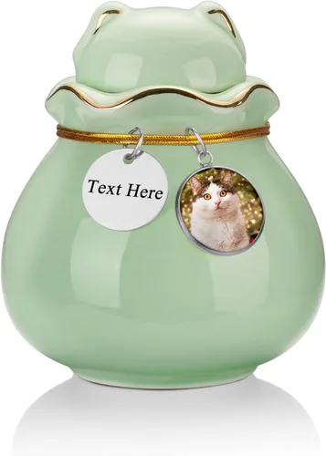 Miniatura 10 de SOITIS Urna conmemorativa para mascotas para cenizas de gato o perro, 3.54 x 3.15 pulgadas, elegante recuerdo de cerámica con tapa en forma de gato