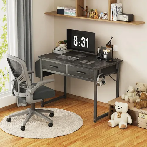 Miniatura 2 de DLisiting - Escritorio pequeño con cajones de tela para dormitorio, escritorio de 32 pulgadas para juegos con 2 cajones para espacios pequeños, mesa