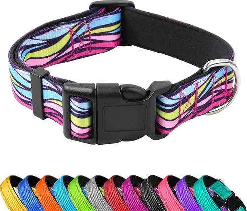Miniatura 20 de Collar reflectante para perro, ajustable de neopreno suave acolchado de nailon para mascotas con hebilla para perros extra grandes, verde azulado