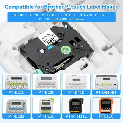 Miniatura 3 de Cinta para etiquetar de 0.354 in TZe-221 TZ Cinta de 0.354 in 0.35 laminada blanca Ptouch Cinta de reemplazo para Brother P-Touch TZe221 Trabaja