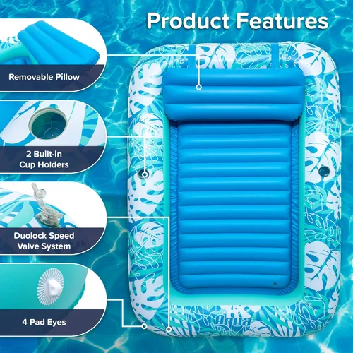 Miniatura 4 de Aqua Inflatable Tanning Pool Lounger, Premium Pool Float with Cupholders and Removeable Pillow for Relaxation and Fun