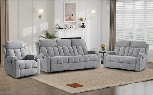 Miniatura 27 de CANMOV Juego de sofá modular reclinable manual, juegos de muebles de tela en forma de L, sofá esquinero modular reclinable y silla reclinable
