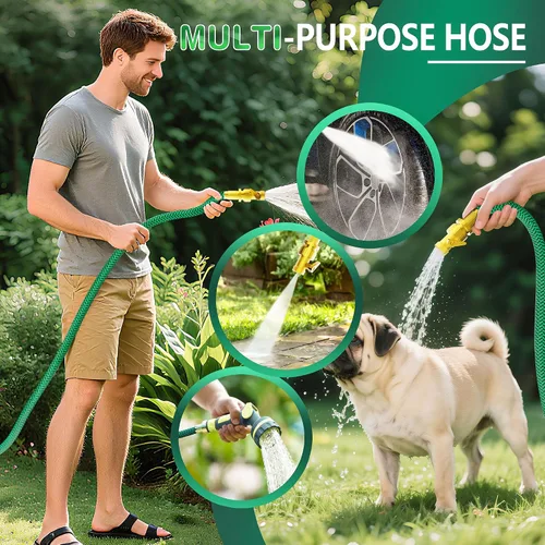 Miniatura 7 de Manguera de jardín no expandible de 25 pies, manguera de agua flexible con tela de alta densidad e interfaz de metal a prueba de fugas, resistente a